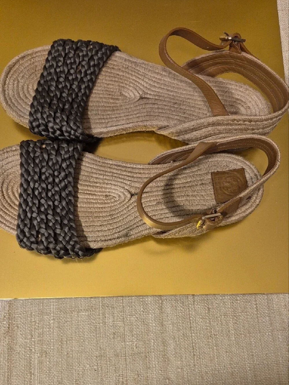 Tory Burch Brown Braided Strap Espadrille Sandals